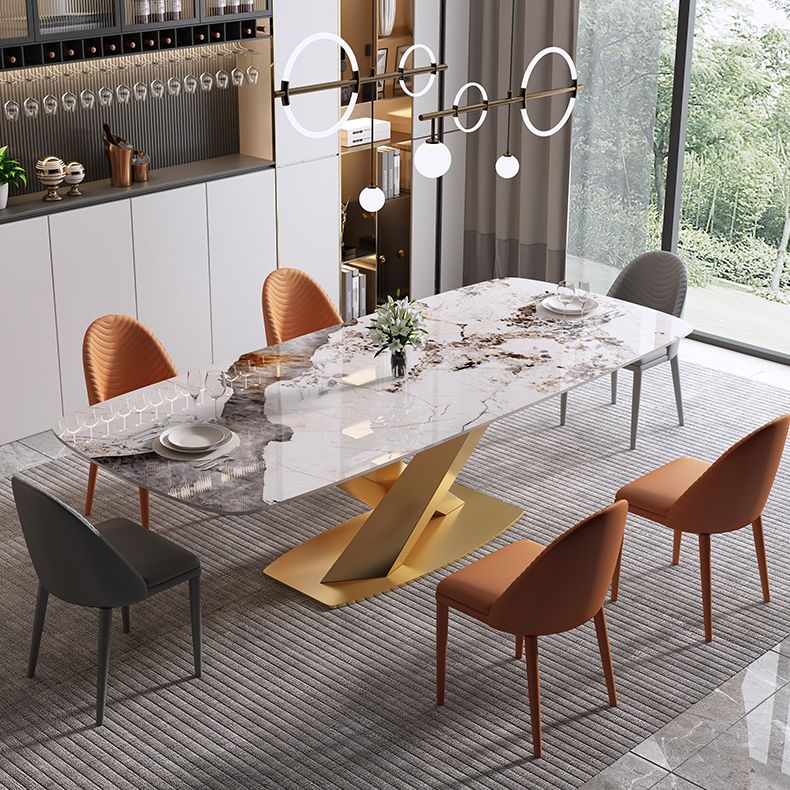 Mesa de comedor de lujo rectángulo Tono blanco Fijación de piedra sinterizada