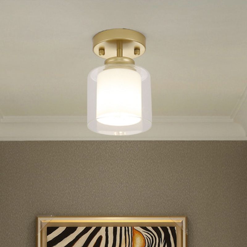 Black/Silver/Gold Finish Cylinder Semi Flush Ceiling Light with Glass Shade Contemporary 1 Bulb Semi Flush Light Fixture