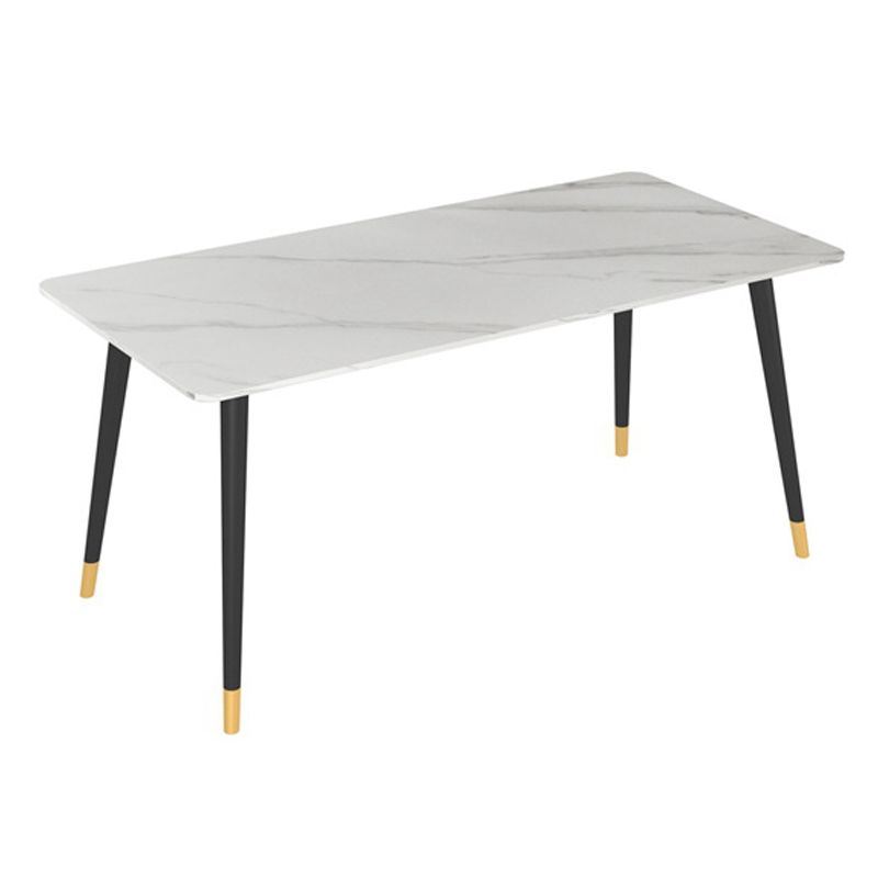 Metal 4 Legs Dining Table Modern Rectangle Stone Top Dining Table for Living Room