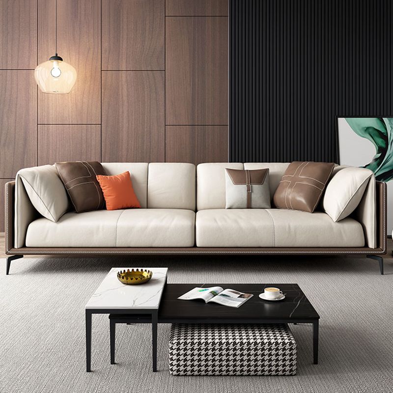 30.7" H Modern Cushions Sofa Genuine Leather Pillow Top Arm Sofa & Chaise