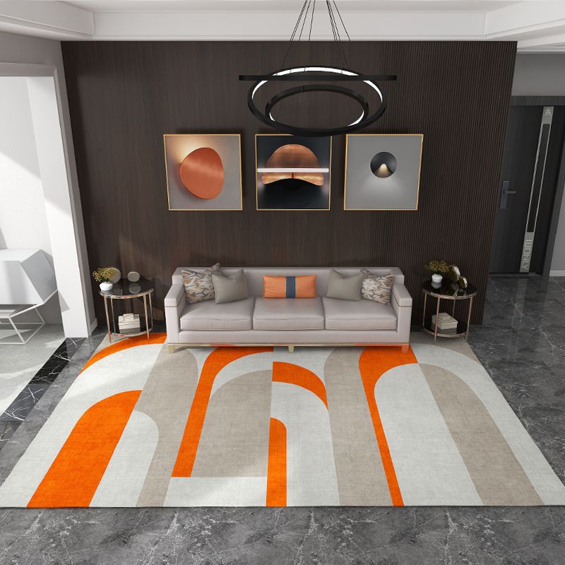 Orange Modern Area Carpet Geometric Print Polyester Area Rug Stain Resistant Rug for Living Room