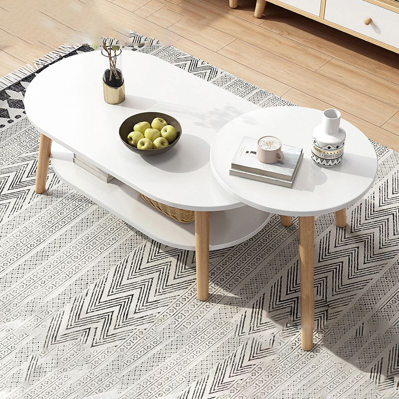 Modern Wooden Coffee Table Oval Bunching Coffee Table Set for Living Room