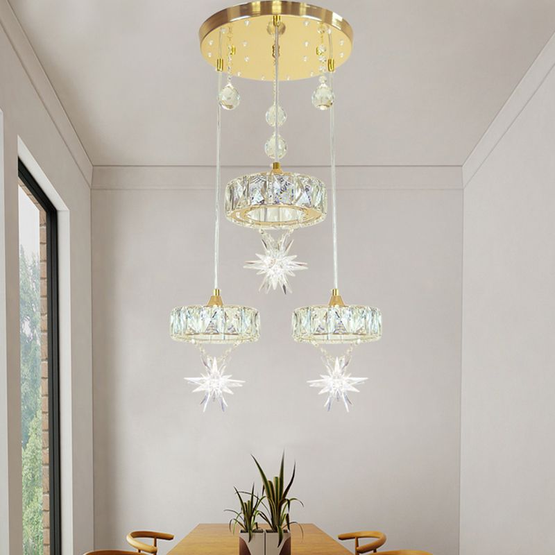 Luce multiplo circolare Light Simple Simple Style Crystal 3 teste Finitura Gold Apparecchiatura del soffitto con design a stella