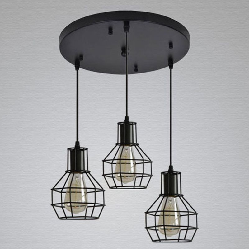 Metal Black Pendant Ceiling Light Open Cage Industrial Style Hanging Light Fixture