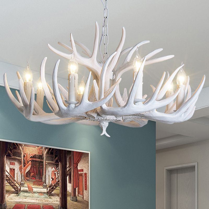 Resin Antler Shaped Suspension Lighting Rustic Living Room Chandelier Light Fixture