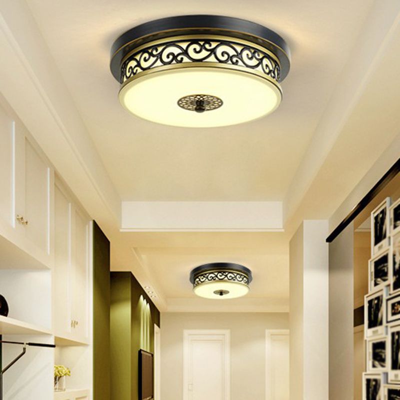 Frost Glas Drum Geformte LED Bündig Deckenleuchte Light Vintage Wohnzimmer Flush Montage Beleuchtung Armatur