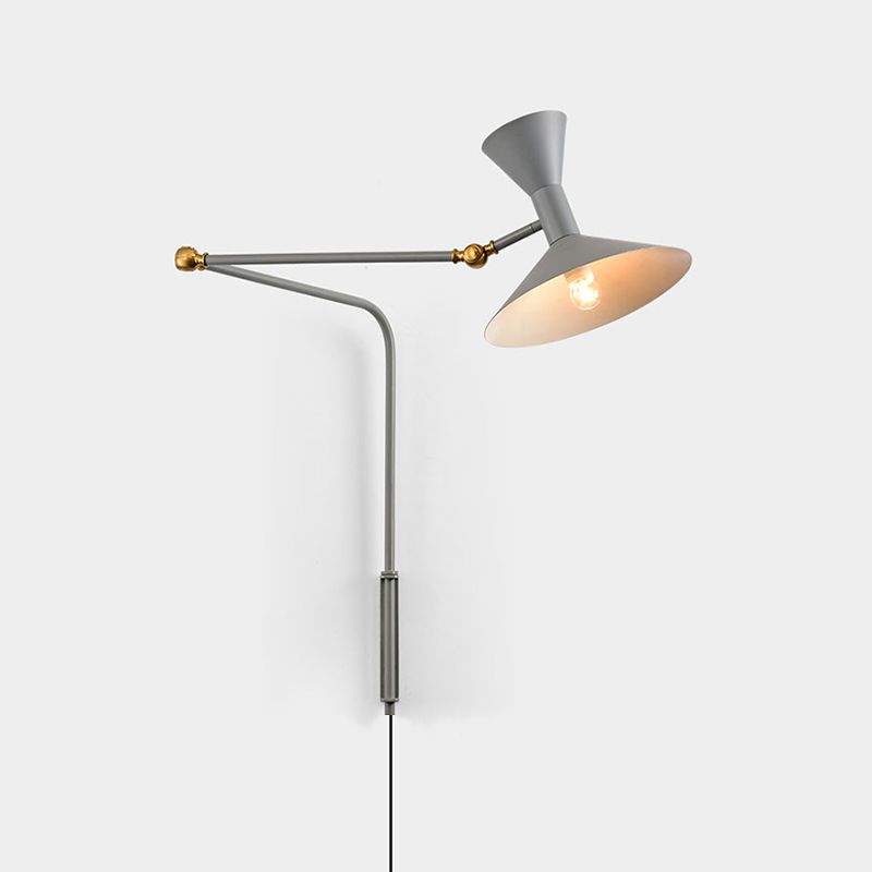 Nordic Metal Wall Light Conical Shade 2 Lights Adjustable Wall Sconce for Living Room