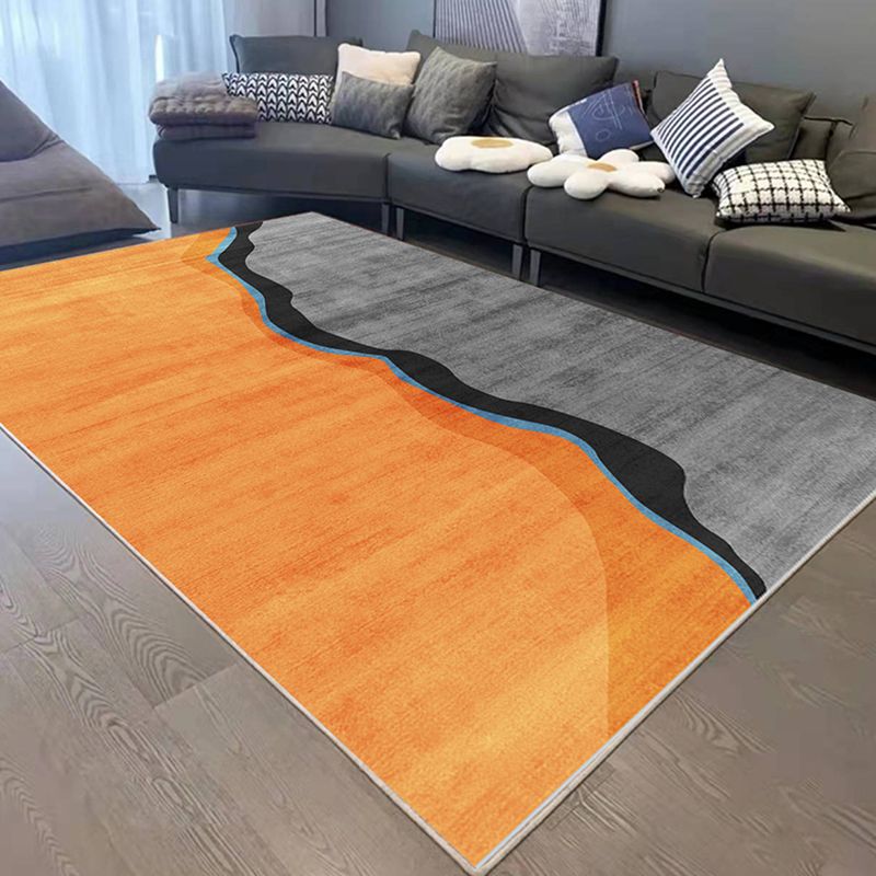 Orange Gorgeous Rug Polyester Color Block Rug Washable Rug for Drawing Room