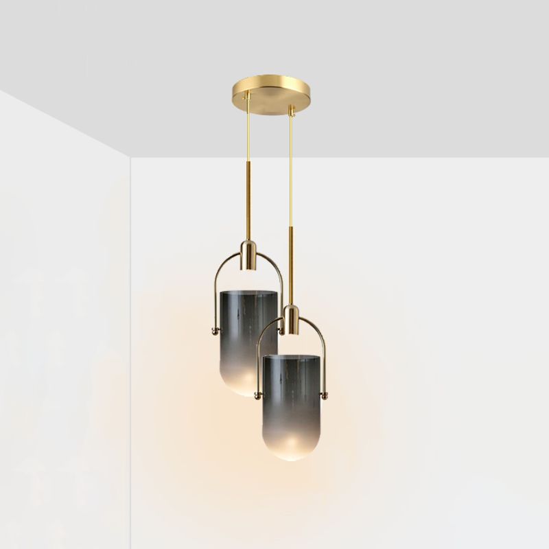 Multi Light Barrel Hanging Pendant Modern Style Glass Hanging Lighting for Living Room