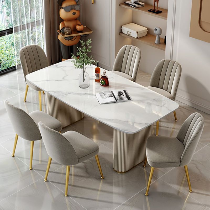 Nordic 1/2/5/6/7 Pieces Dining Set Rectangle Table and Leather Chairs Dinette Set