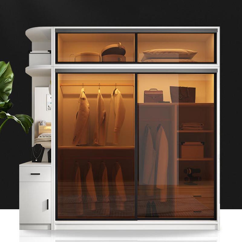 Modern Wardrobe for Home Mirrored Finish Cabinet with Glass Doors