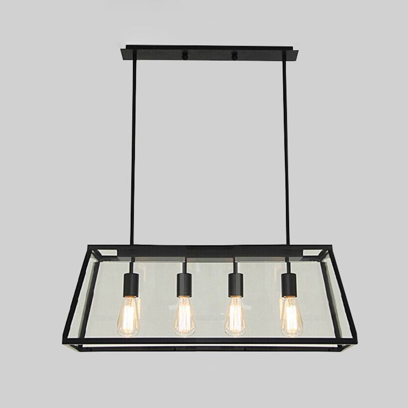 Vintage Industrial Trapezoid Island Chandelier Lights Clear Glass Pendant Lighting for Living Room