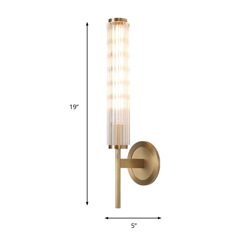 Crystal Rod Cylinder Wall Light Fixture Contemporary 1 Light Brass Wall Mount Light