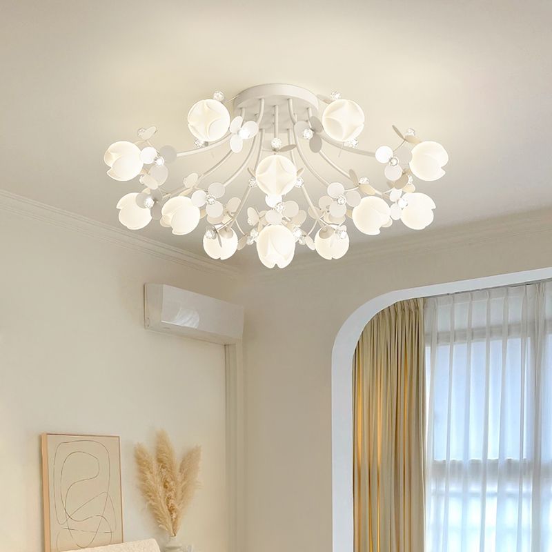 Modern Crystal Flush Mount Flower Shape Ceiling Light with Plastic Shade for Living Room