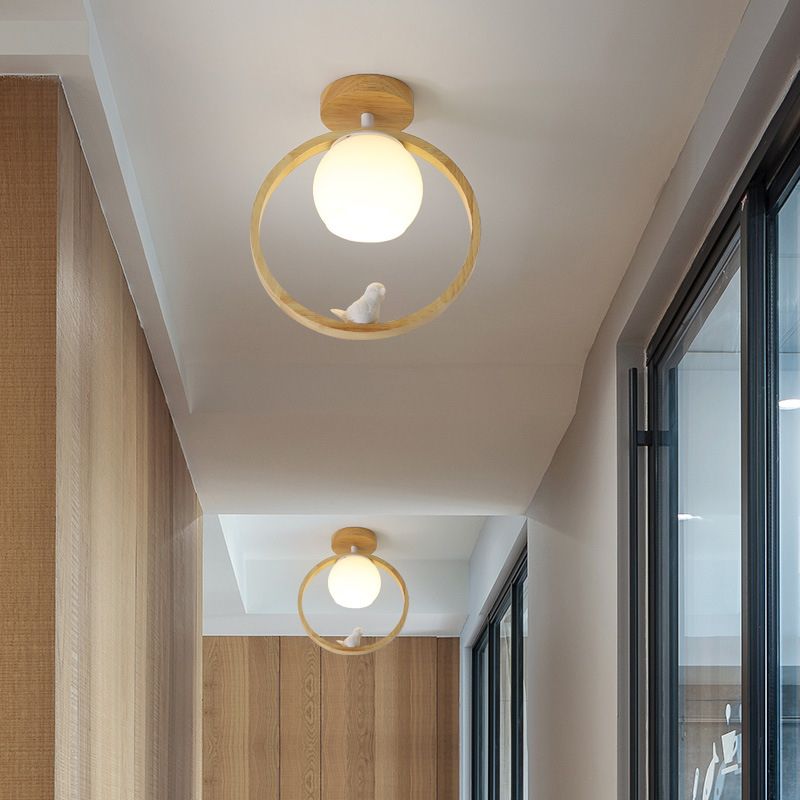 Log Color Globe da incasso in stile moderno e conciso, apparecchio da soffitto per interni in legno con paralume in vetro