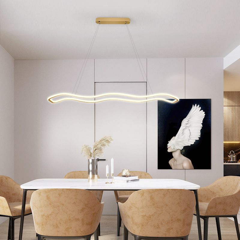 Nordic Modern Metal Chandelier Lamp Linear Gold Island Pendant for Dining Room