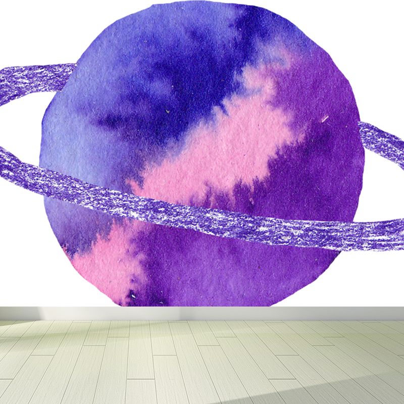 Fictional Ringed Planet Mural Wallpaper Colorful Moisture Resistant Wall Art for Nursery