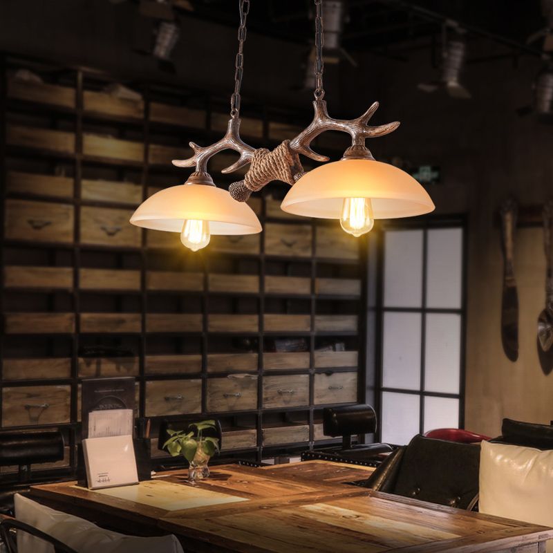 White Bowl Pendant Lighting Fixture Traditional Metal Restaurant Ceiling Pendant Light