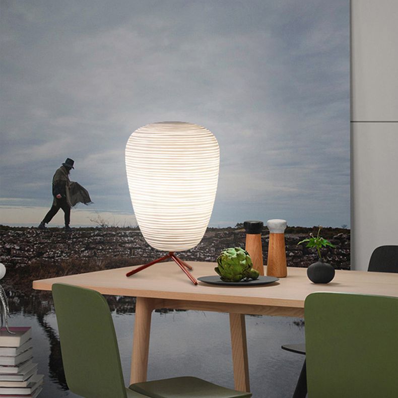 Cocoon Shaped Table Lamp Modern White Ribbed Glass 1-Light Bedroom Night Light with Tripod