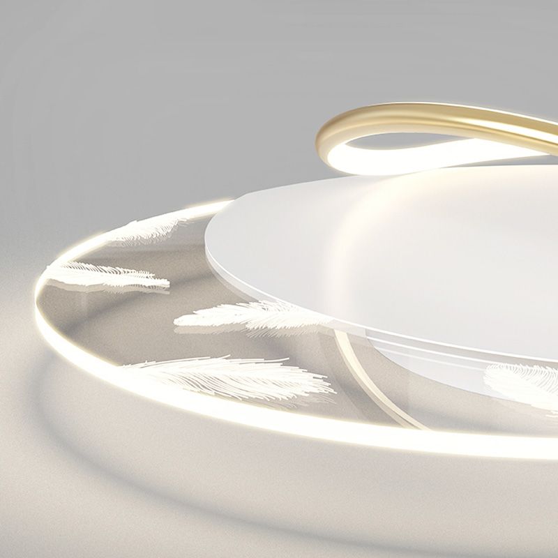 Lámpara de techo de hierro forjado con plumas de estilo conciso y moderno, montaje semiempotrado LED geométrico blanco para dormitorio
