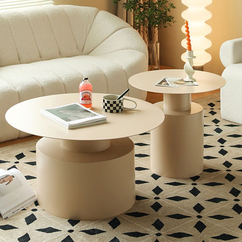 Round Metal Coffee Table Mid-century Modern Pedestal 2-Piece Cocktail Table