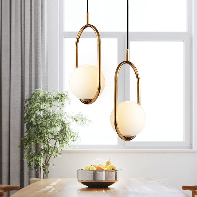 Lampada a sospensione di anello in metallo Ellisse Minimalista moderno Minimalista Light a sospensione a sospensione in vetro bianco