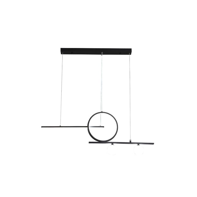 Bar and Circle Suspension Light Modernist Metal Dining Room LED Island Lighting Ideas in Black/White