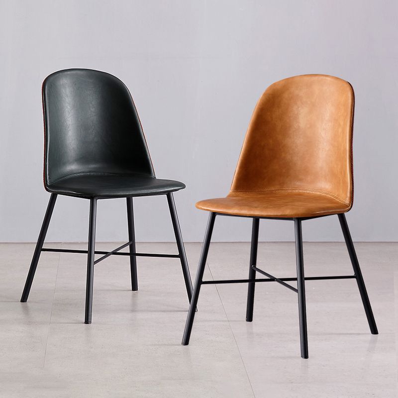 Modern Upholstered Armless Chair Leather Dining Chair with Metal Base