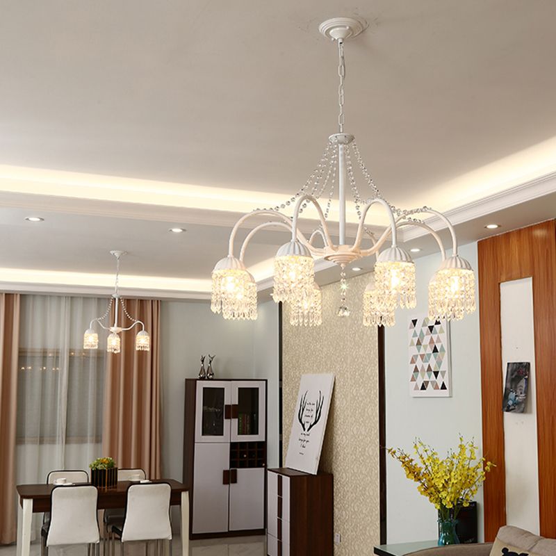 Crystal Tassel LED Chandelier Lamp Country Style Living Room Hanging Light Fixture