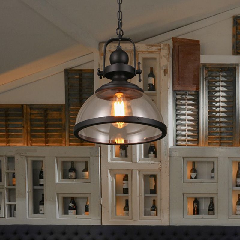 Glasscheibe-Form-Federlampe Industrie 1-Licht Bistro Bar Anhänger Beleuchtung in Schwarz