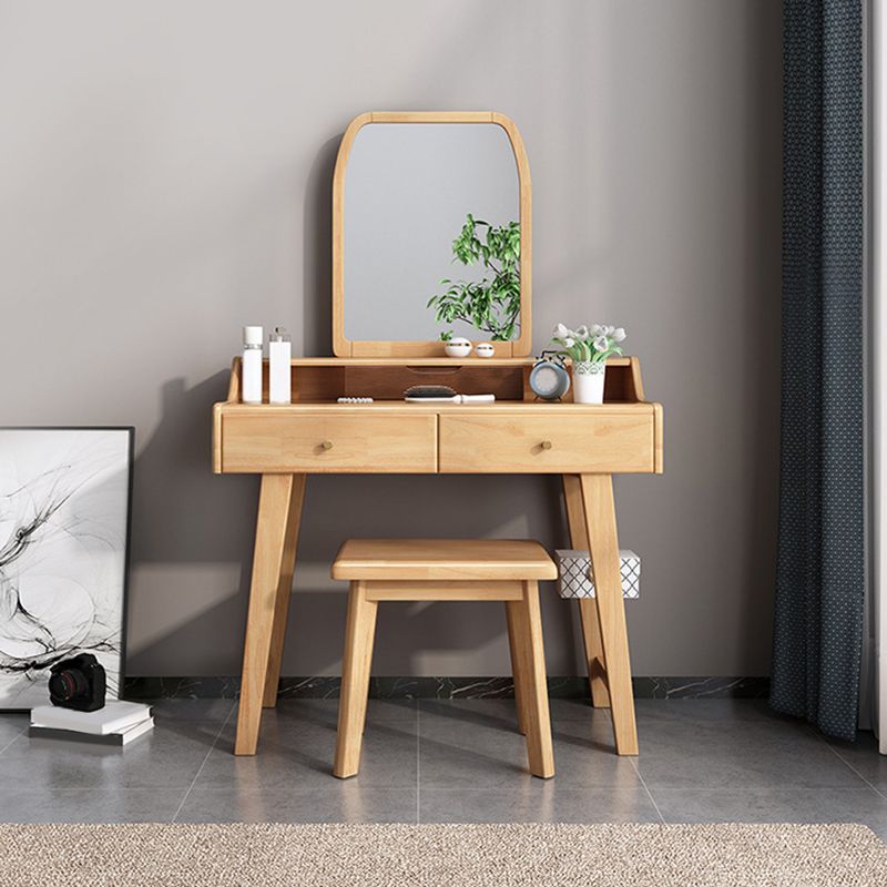 Scandinavian Mirrored Vanity Table and Stool Set with 2 Drawers