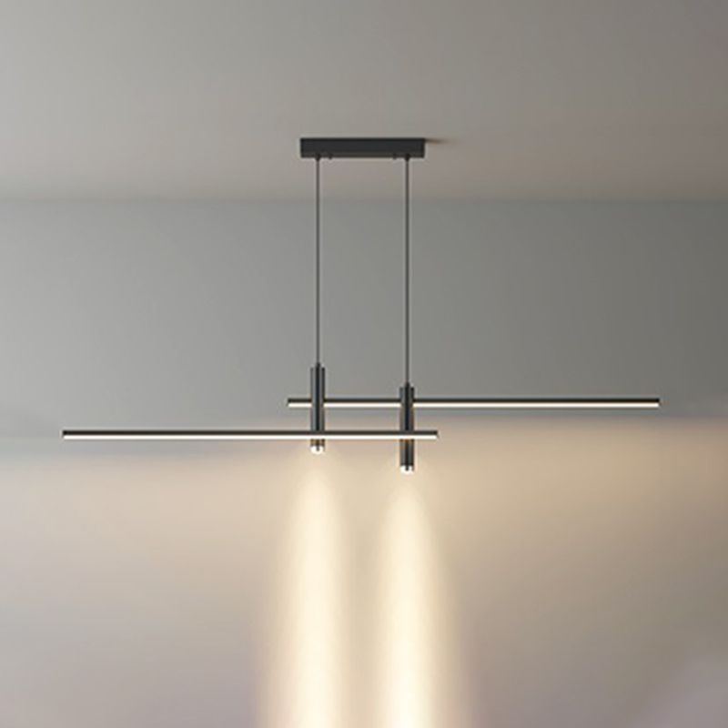 Dinning Room LED Hanging Ceiling Light Modern Island Chandelier Light with Linear Metal Shade