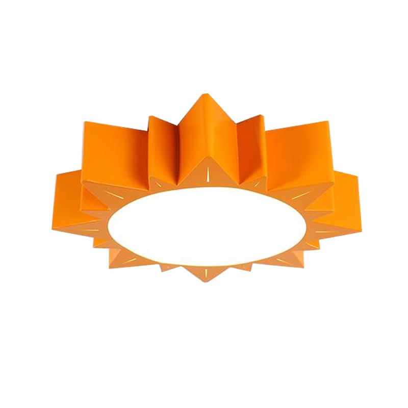 Cartoon Sun Shape Flush Mount Acrylic Kids Bedroom Surface Mounted LED Ceiling Light in Orange, 19.5"/23.5" Wide