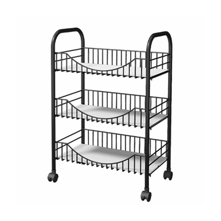 Modern Style Steel Bookcase with Wheels Open Bookshelf for Living Room