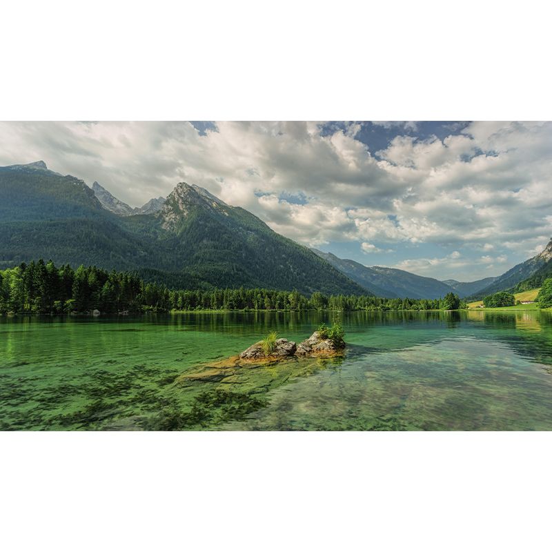 Contemporary Mountain and Lake Mural Horizontal Photography Wall Covering for Living Room