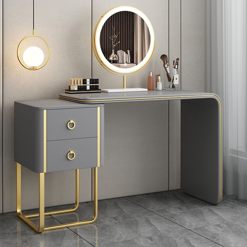 Glam Faux Leather and Wood 2-Drawer Makeup Vanity Desk for Bedroom