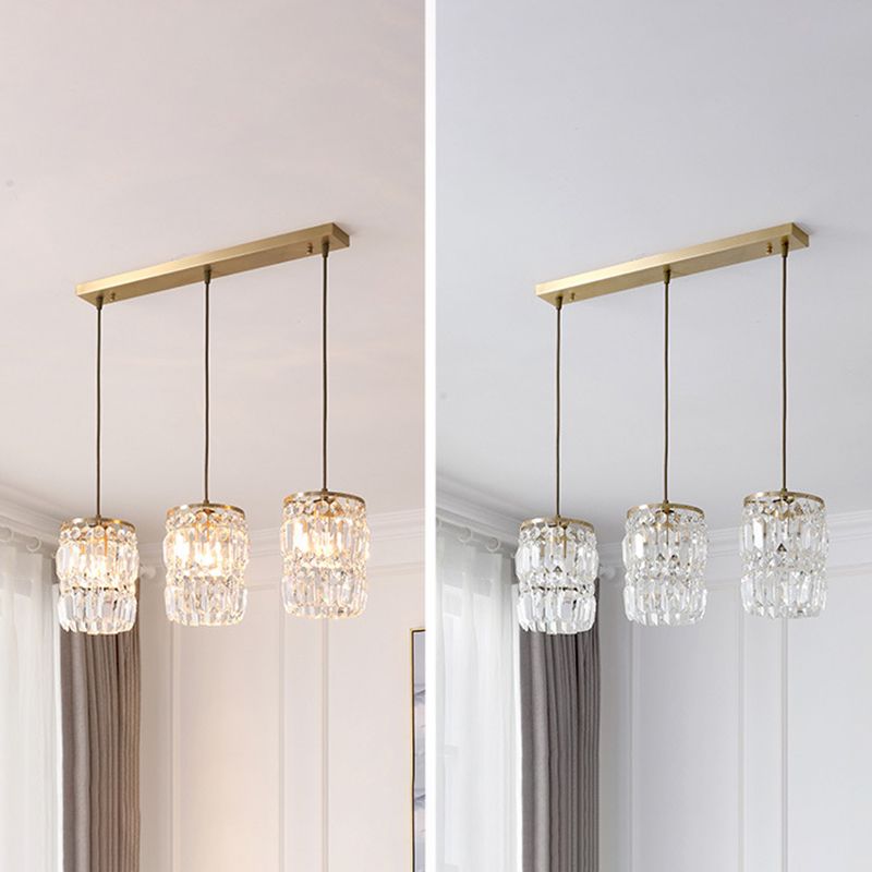 3 luces Cilíndricas de cristal de la isla de cristal 26.7 "de ancho de ancho de iluminación de latón de estilo nórdico para comedor