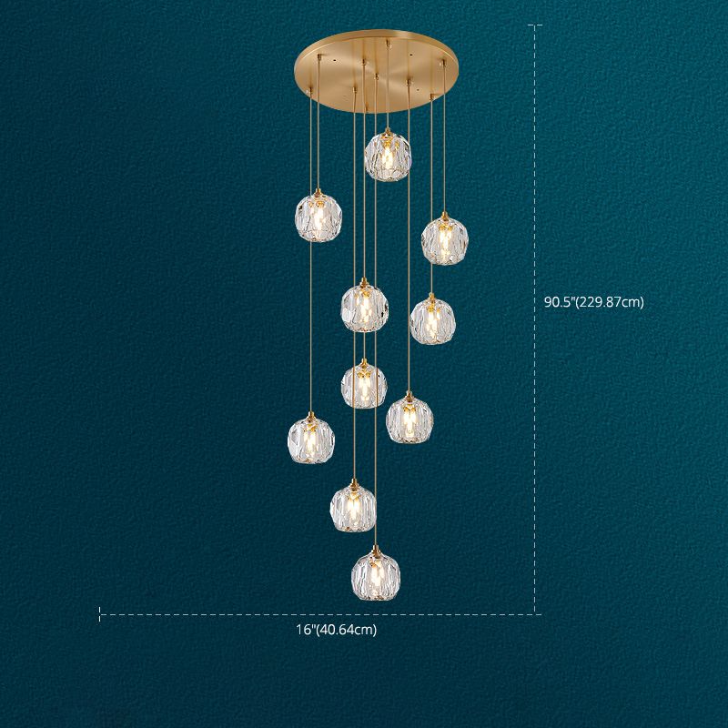 Ball Beveled Crystal Suspension Lamp Modern Simplicity Brass Finish Multi Pendant Ceiling Light