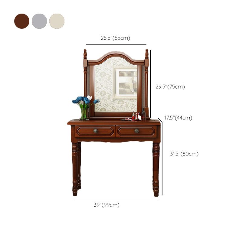 Traditional Mirrored Vanity Set Wood Dresser with 2 Drawers and Stool
