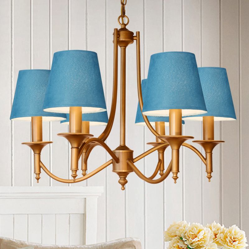 American Style Brass Chandelier Multi-Head Hanging Pendant Lights with Fabric Shade