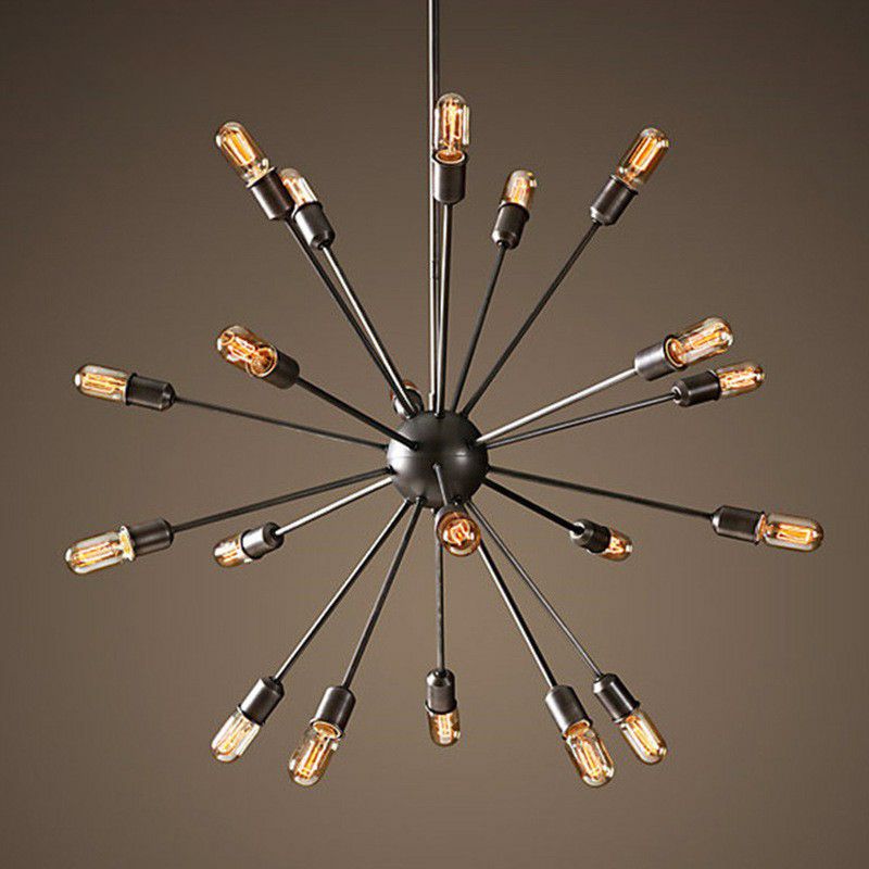 Metal Burst Pendant Ceiling Light Loft Style Living Room Hanging Chandelier in Black