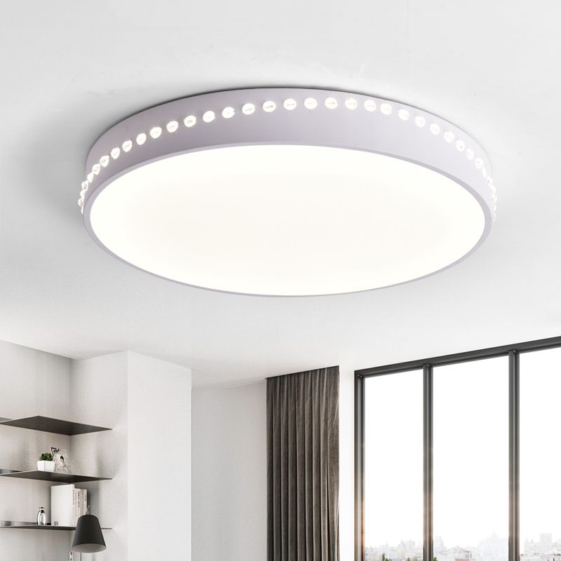 Drum Acrylic Ceiling Light Fixture Modern LED Black/White/Grey Flush Mount Lighting in Warm/White Light, 14"/18"/21.5" Dia