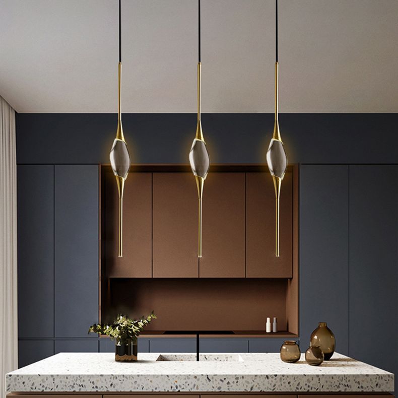 Copper Gold LED Hanging Lamp in Modern Luxury Style Crystal Geometric Pendant Light for Bedroom