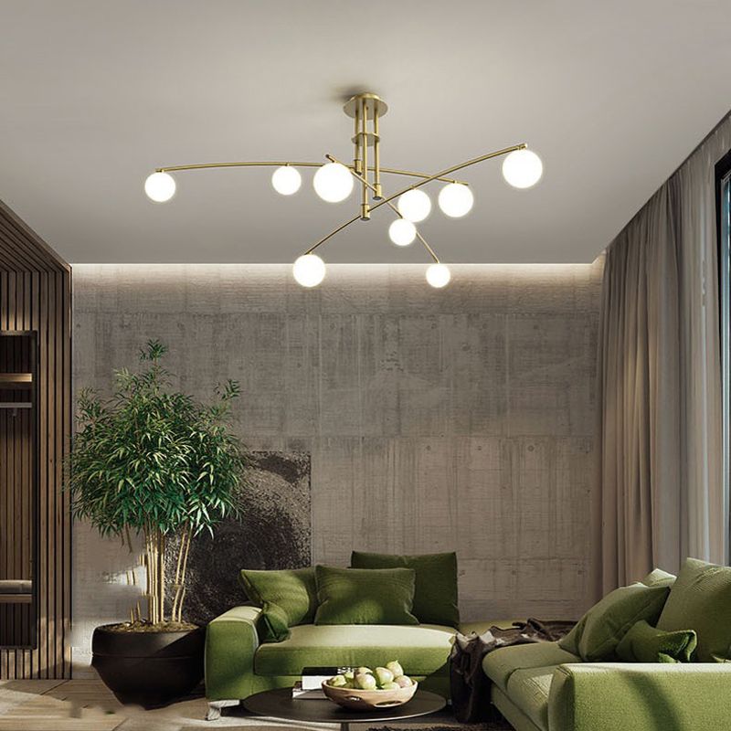 5 / 6 / 9 - Light Kitchen Island Pendant Iron and Glass Ceiling Fixture in Black / Gold