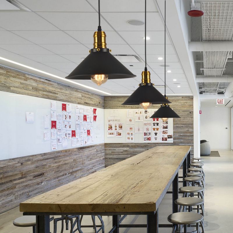 8.5"/10"/12" Wide Industrial Tapered Pendant Light 1 Light Metal Hanging Lamp in Black for Restaurant