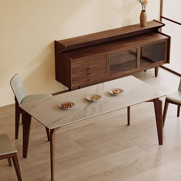 Modern Style Sintered Stone Dining Table with Rectangle Shape Table and 4 Solid Wood Legs Base