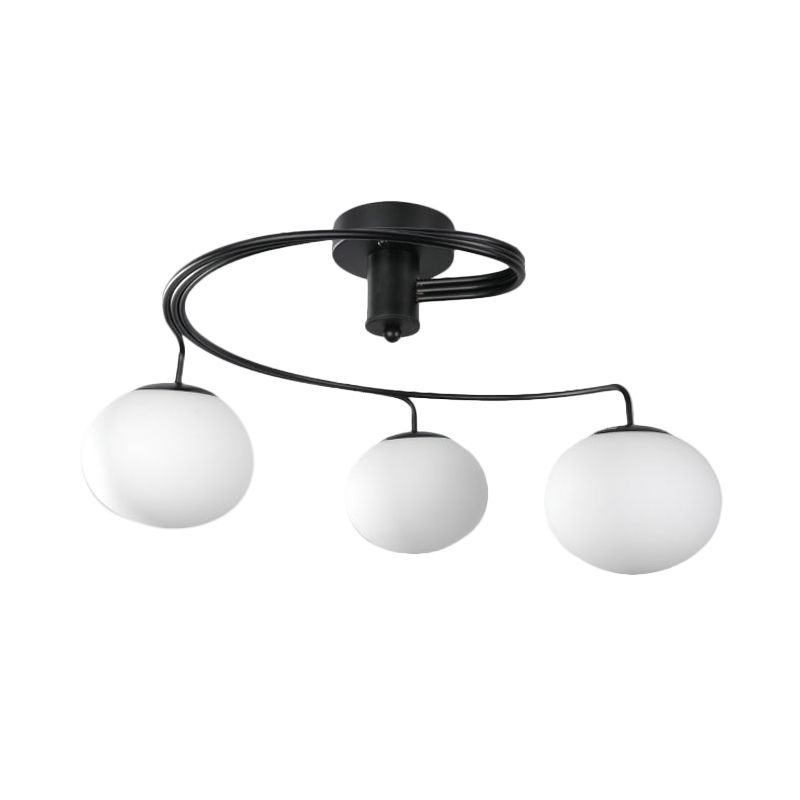 Globe Semi Flush Modernist Milk Glass 3 Heads Black Ceiling Mount Light Fixture for Bedroom
