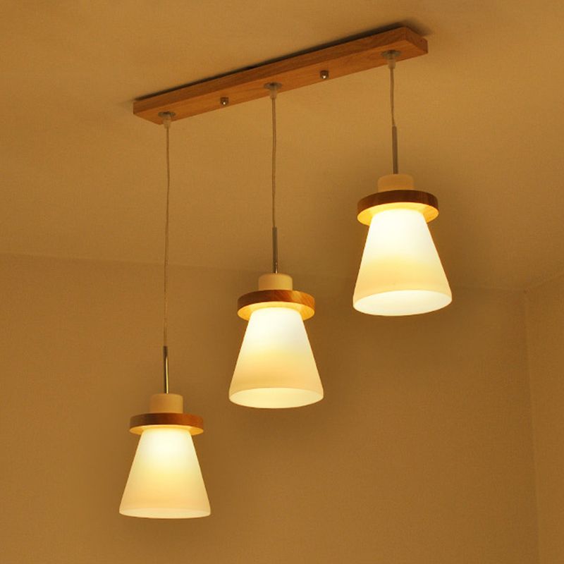 En bois conical pendentif plafonnier léger nordique blanc nordique kit de lumière suspendue pour salle à manger