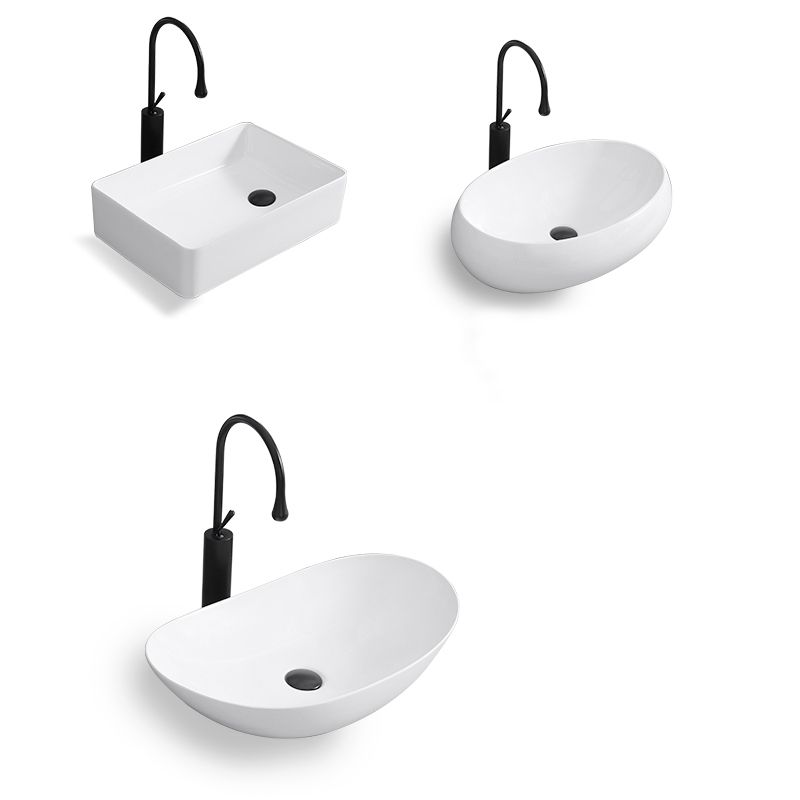 Contemporary Bathroom Sink with Single Faucet Hole Solid Color Oval-Shape Vessel Sink