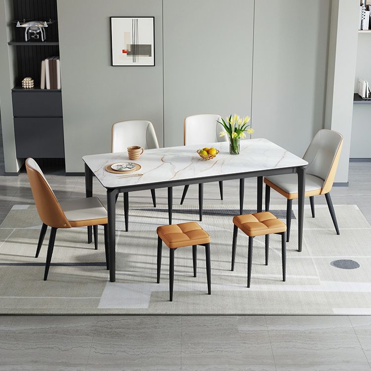 Modern Rectangular Stone Dining Table with 4 Foot for Dining Hall